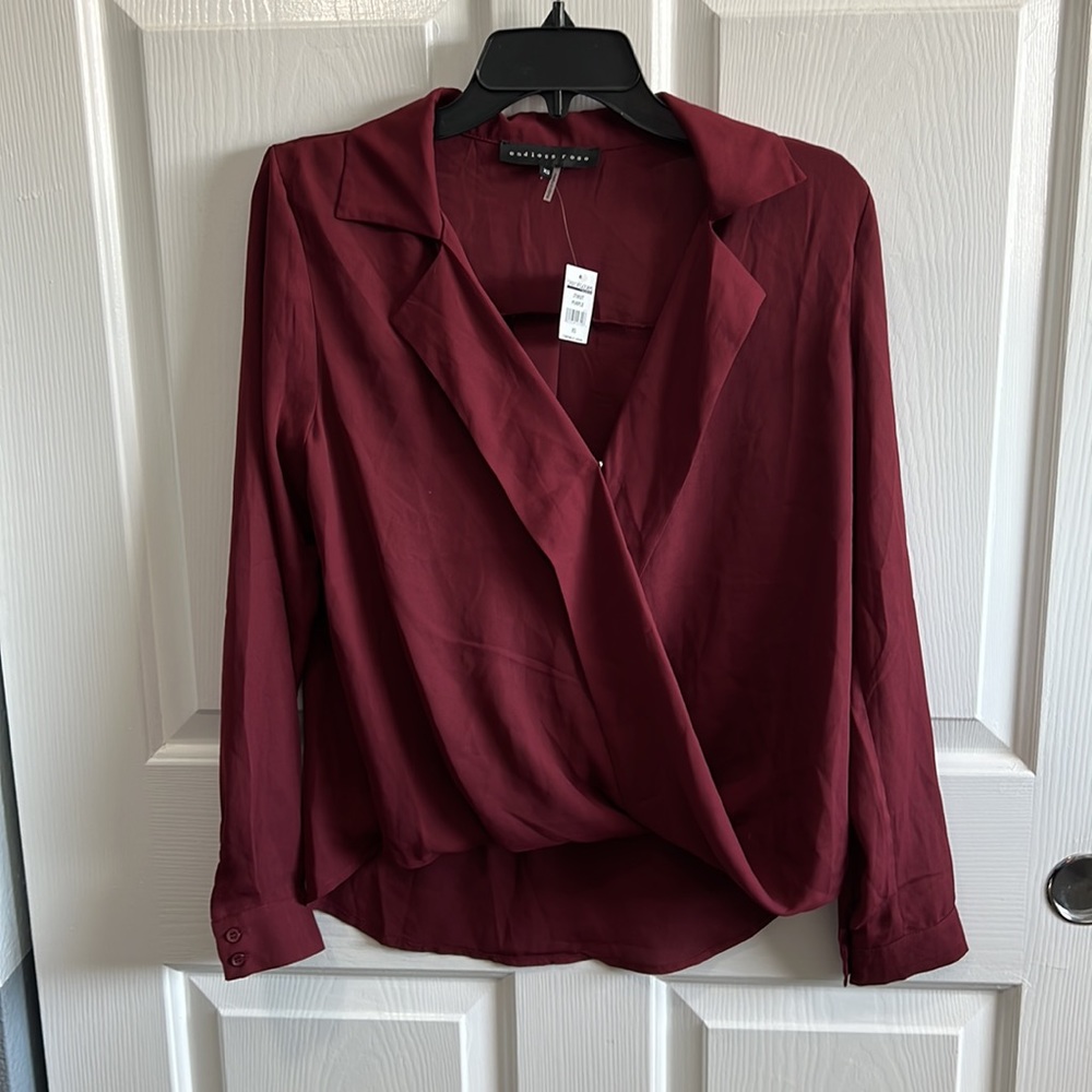 Endless Rose Womens Long Sleeve V-Neck Wrap Top Purple..MSRP $78 - Picture 2 of 4